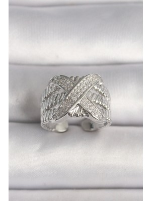 Pirinç Gümüş Renk Ayarlanabilir Zirkon Taşlı x Model Kadın Yüzük