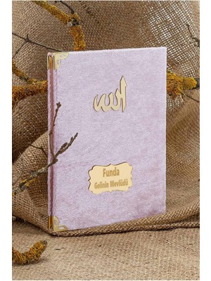Bay Art Decor 25 Adet - Isme Özel Kadife Kaplı Yasin Kitabı - Mevlüt Hediyesi - Çanta Boy - 128 Sayfa -Tozpembe