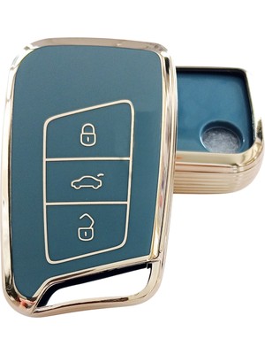 Kasey Volkswagen Passat B8 Skoda Superb Kodiaq Uyumlu Smart Kumanda Anahtar Kılıfı Oto Anahtarlık Gri Gold