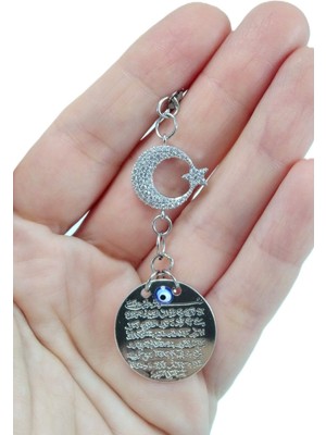 Biuti Parlak Taşlı Ay Yıldızlı Araba Dikiz Ayna Süsü Metal Ayetel Kürsi, Gümüş Renkli Yeni Araba Hediyesi