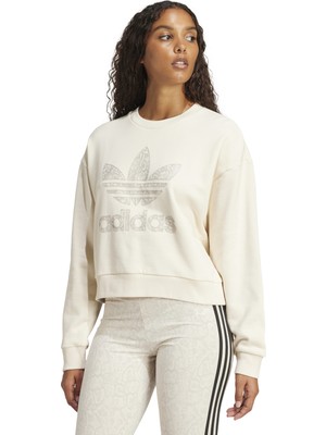 adidas JC8329 Snake Crew Krem Yuvarlak Yaka Loose Fit Kadın Sweatshirt