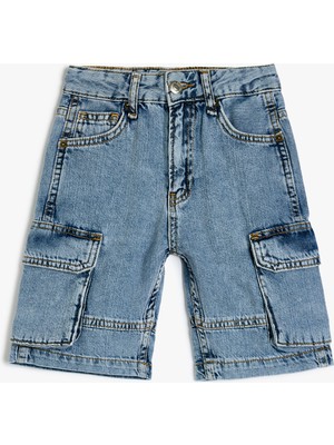 Koton Kapaklı Cep Detaylı Pamuklu Oversize Denim Şort