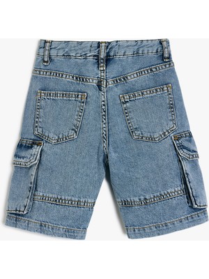 Koton Kapaklı Cep Detaylı Denim Şort Erkek Çocuk Desensiz Rahat Kesim Yazlık