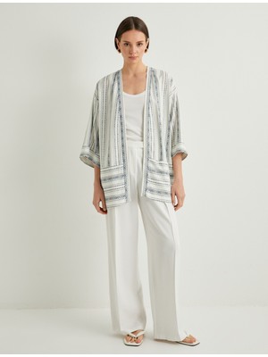 Koton Kimono Geniş Yarım Kollu Cepli Keten Karışımlı