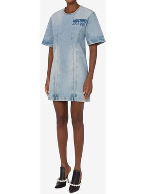 Moschino Jeans Açık Mavi Kadın Baskılı Denim Elbise A0415-1303