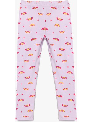 Koton Kız Çocuk Gökkuşağı Desenli Mor Pamuklu Tayt Normal Bel Özellikleri ile Rahat Kullanım