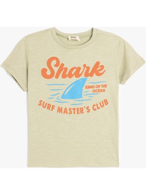 Koton Slogan Baskılı Kısa Kollu Bisiklet Yaka Pamuklu Tişört