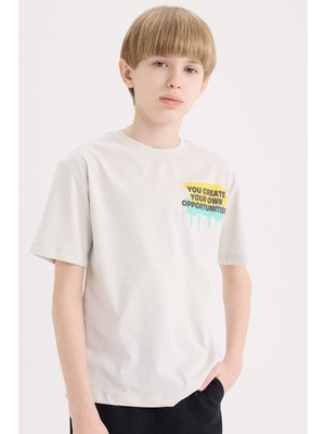 DeFacto Bisiklet Yaka Baskılı Kısa Kollu Tişört Erkek Çocuk D9288A825SM