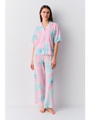 Suwen Meloni Gömlek Yaka Pijama Takımı