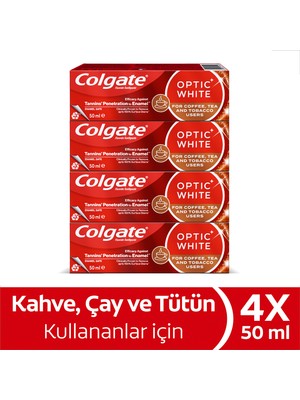 Colgate Optic White Beyazlatıcı Diş Macunu 4 x 50 ml Kahve Çay ve Tütün Kullanıcıları İçin