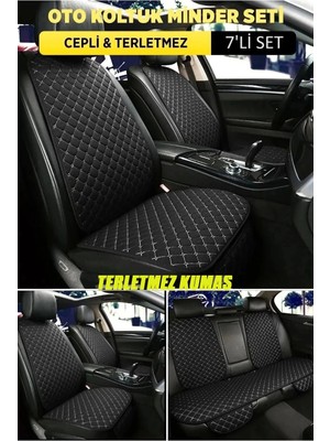 Audi Tt Terletmez Kumaş Minterletmez Kumaş 7 Parça Ön ve Arka Oturak Sırt Dayama Minder Siyah-Beyaz
