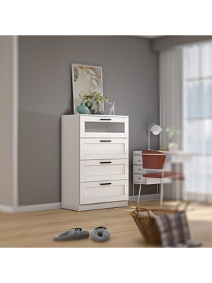 Dekorex SFR-102-C-BEYAZ Dört Çekmeceli Şifonyer