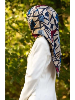 Vissona Tivil İpek Eşarp 51810 - 9 - 0228 - 0017 Krem Karışık Desen