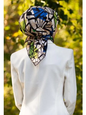 Vissona Tivil İpek Eşarp 51810 - 8 - 0032 - 0035 Krem Karışık Desen