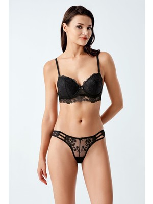 Luw 6118 Siyah Renk Dolgulu Sütyen Külot Dantelli 2li Takım