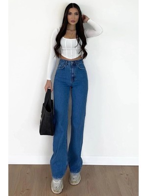 Christian 90's Orta Mavi Palazzo Salaş Paça Süper Yüksek Bel Jean Pantolon