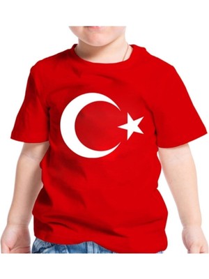 Woodroffe Çocuk  Atatürk / Bayrak Baskılı Kısa Kollu Siyah Beyaz Kırmızı T-Shirt