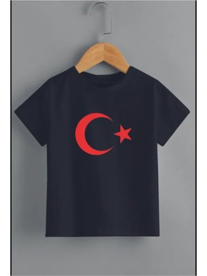Woodroffe Çocuk  Atatürk / Bayrak Baskılı Kısa Kollu Siyah Beyaz Kırmızı T-Shirt