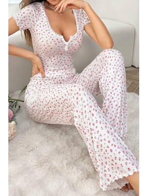 Bella Notte Kadın Çiçek Baskılı Pamuklu Kısa Kollu Pijama Takımı