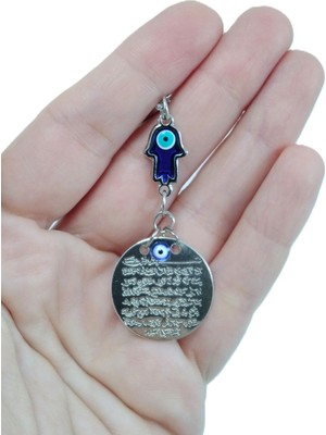 Biuti Metal Nazar Boncuğu Araba Dikiz Ayna Süsü Metal Ayetel Kürsi, Gümüş Renkli Lüks Yeni Araba Hediyesi