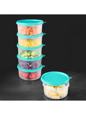 Meleni Home 6'lı Yuvarlak Gıda Saklama Kabı Seti - Organizer Düzenleyici Erzak Kabı 6X600ML Yeşil