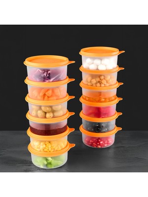 Meleni Home 12'li Yuvarlak Gıda Saklama Kabı Seti - Organizer Düzenleyici Erzak Kabı 12X250ML Turuncu