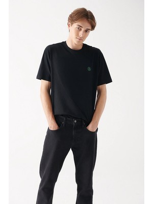 Mavi Pamuklu Loose Fit Bisiklet Yaka T Shirt Erkek T Shirt 067074