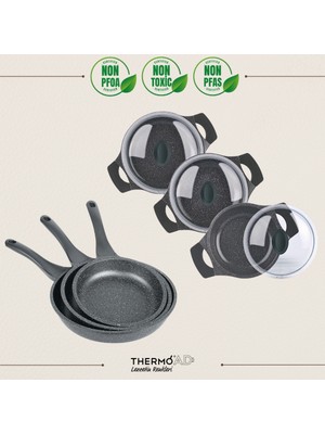 Thermoad | 9 Parça Tava ve Sahan Seti | Graneu Serisi | Gri
