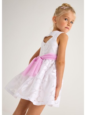 Mayoral Kız Çocuk Çiçek Kemerli Elbise Beyaz