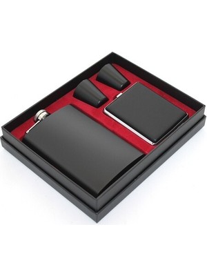 Paslanmaz Çelik 2 Shot Bardak ve Sigara Tabakalı Matara Seti