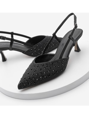 Marjin Kadın Stiletto Sivri Burun Taşlı Topuklu Ayakkabı Boniva