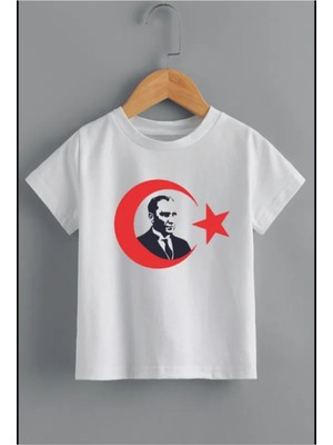Woodroffe Çocuk  Atatürk / Bayrak Baskılı Kısa Kollu Siyah Beyaz Kırmızı T-Shirt