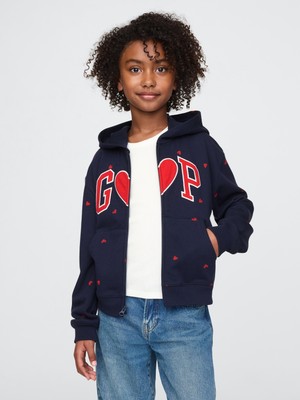 Gap Kız Çocuk Lacivert Gap Logo Relaxed Fermuarlı Fleece Sweatshirt
