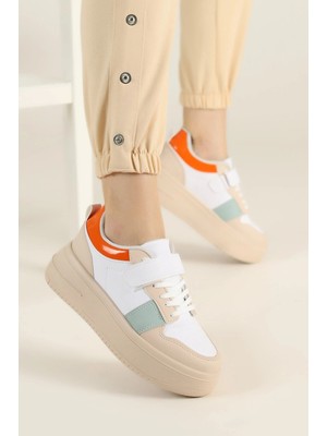 Albishoes Kadın Bantlı Kalın Taban 5 cm Hafif Rahat Taban Kadın Yüksek Taban Bantlı Spor Ayakkabı