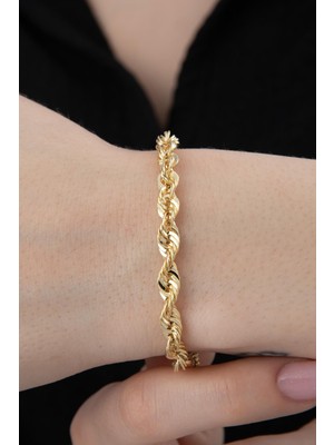 Fiyonk Kuyumculuk 14 Ayar Altın Işıltılı Burgu Zincir Bileklik 5.15 mm