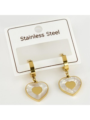 Ebijuteri Gold Renk Kalp Sedef Detay Çelik Küpe