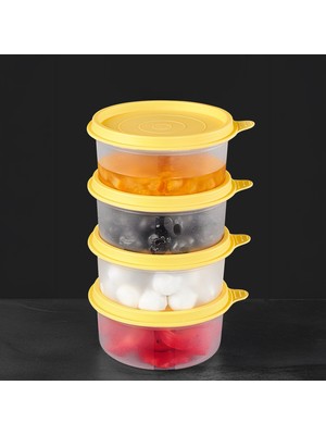 Meleni Home 4'lü Yuvarlak Gıda Saklama Kabı Seti - Organizer Düzenleyici Erzak Kabı 4X250ML Sarı