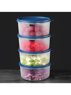 Meleni Home 4'lü Yuvarlak Gıda Saklama Kabı Seti - Organizer Düzenleyici Erzak Kabı 4X1200ML Lacivert