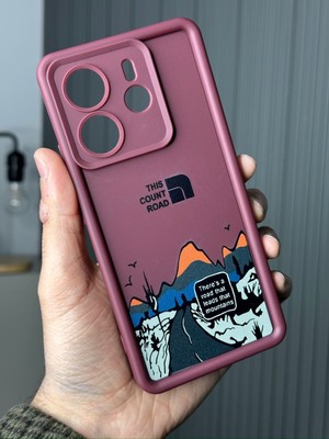 M.TK Moveteck Xiaomi Redmi Note 14 Kılıf Yumuşak Kalın Kenarlı Mountai Dağ Kuşu Desenli 3D Kamera Korumalı Lansman Silikon Kapak