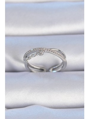 Lisinya Pirinç Gümüş Renk Zirkon Taşlı Kadın Yüzük - Lisinya