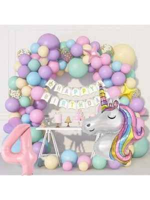 Bkmc Kız Çocuklar Için 4 Yaş Unicorn Lüks Doğum Günü Parti Seti Süsü