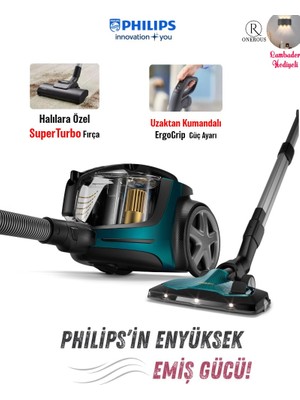Philips Marathon Otomatik Açılma/kapanma Özellikli Powercyclone 10 Yüksek Emiş Gücü  Triactive+Led, Başlıklı Premium Süpürge+Turbo Başlık ve Yedek Hepa Filtre