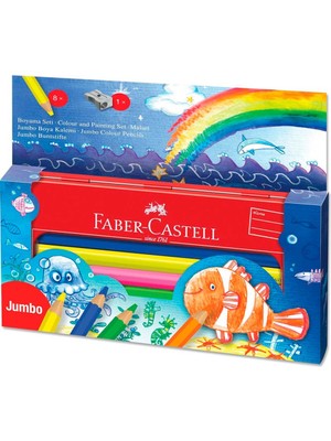 Faber-Castell Faber Castell Jumbo Kuru Boya Seti Metal Kutulu 8 Renk 951080