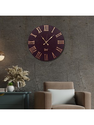 El Yapımı Italyan Boya Duvar Saati, Özel Dokulu Duvar Saati, Gold Rakamlı, 60CM, Ev ve Ofis Hediyesi, Bordo/Gold