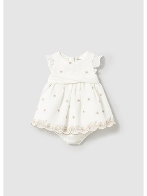 Mayoral Kız Bebek Nakışlı Elbise Krem