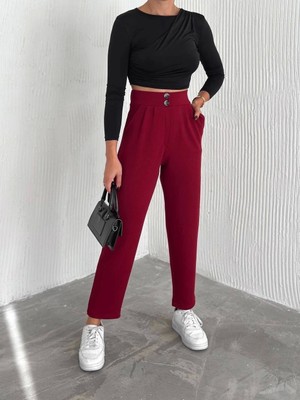 Üreticiniz Örme Krep Pantolon Çift Düğmeli