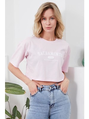 Baskılı Crop Tişört
