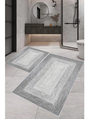 Rovigo Home Dijital Baskı  Modern Banyo Halısı Ikili Banyo Paspası RVG5-1765  100 x 60+60 x 50  cm