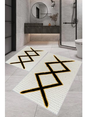 Rovigo Home Dijital Baskı  Modern Banyo Halısı Ikili Banyo Paspası RVG5-1731  100 x 60+60 x 50  cm