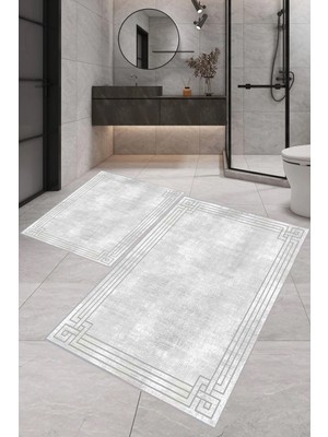 Rovigo Home Dijital Baskı  Modern Banyo Halısı Ikili Banyo Paspası RVG5-0473  100 x 60+60 x 50  cm